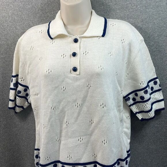 Vintage Cape Cod sportswear white/blue short sleeve‎ sweater size L - Picture 3 of 12
